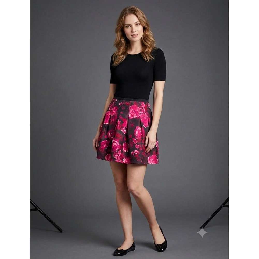 Gap Floral Pleated Mini Skirt Women 6 Pink Black Excellent